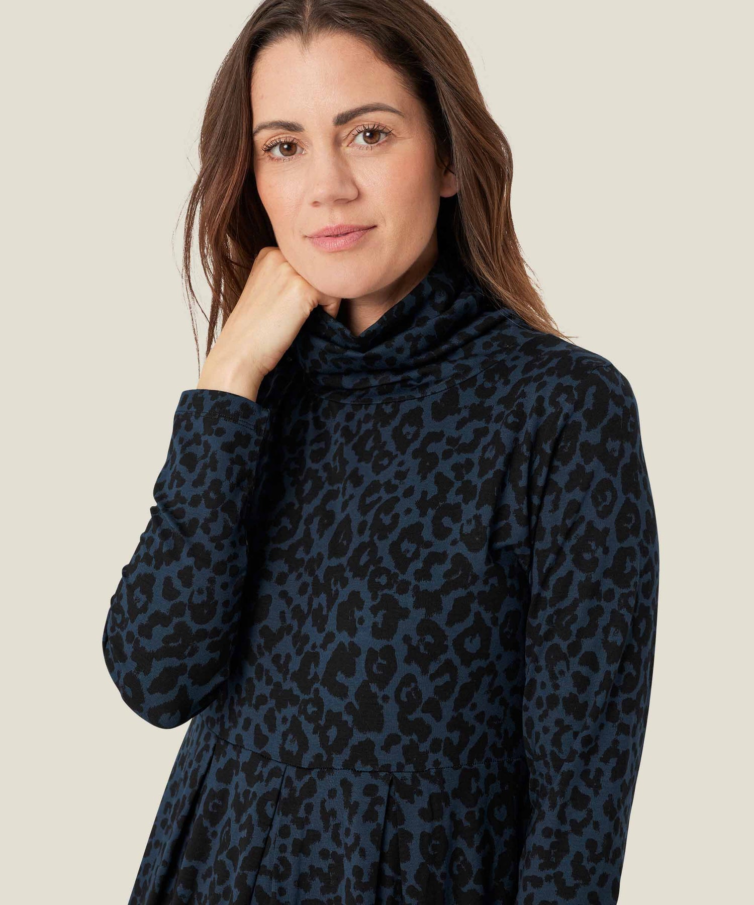 Noura High Neck Leopard Print Dress