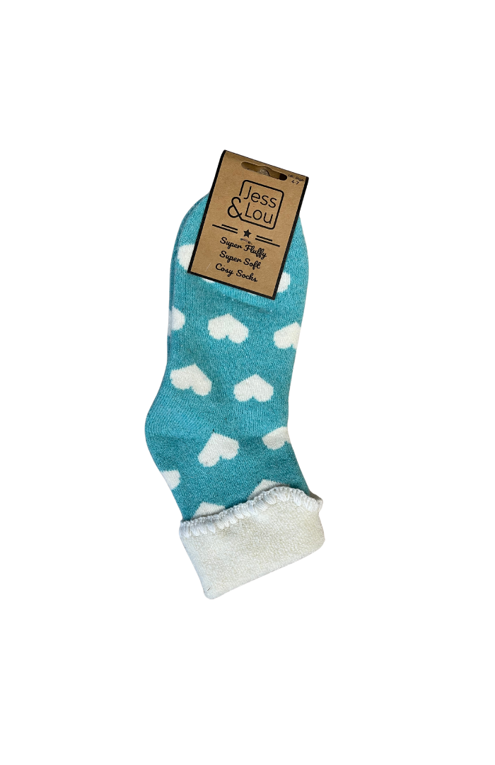 Cosy Fluffy Cuffed Socks Large hearts