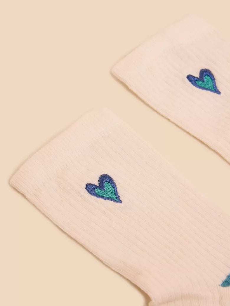 Embroidered Heart rib Sock