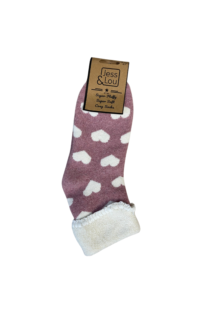 Cosy Fluffy Cuffed Socks Large hearts