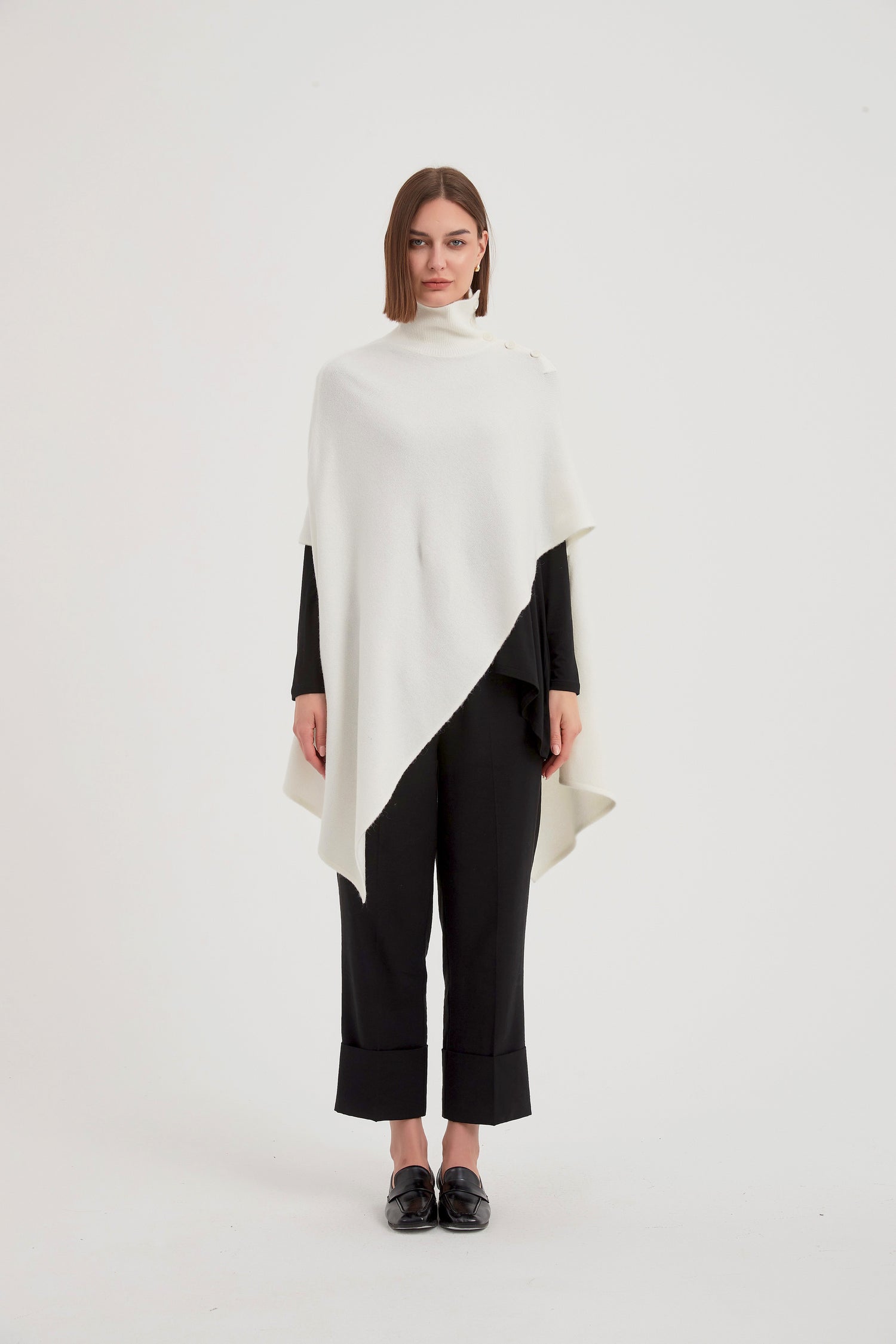 Button Detail Asymmetric Poncho