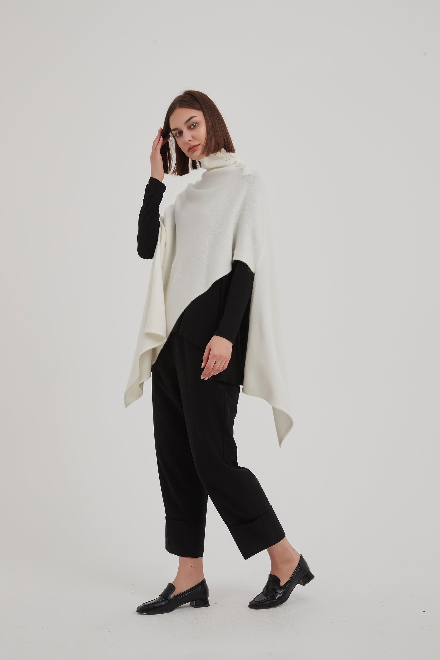 Button Detail Asymmetric Poncho