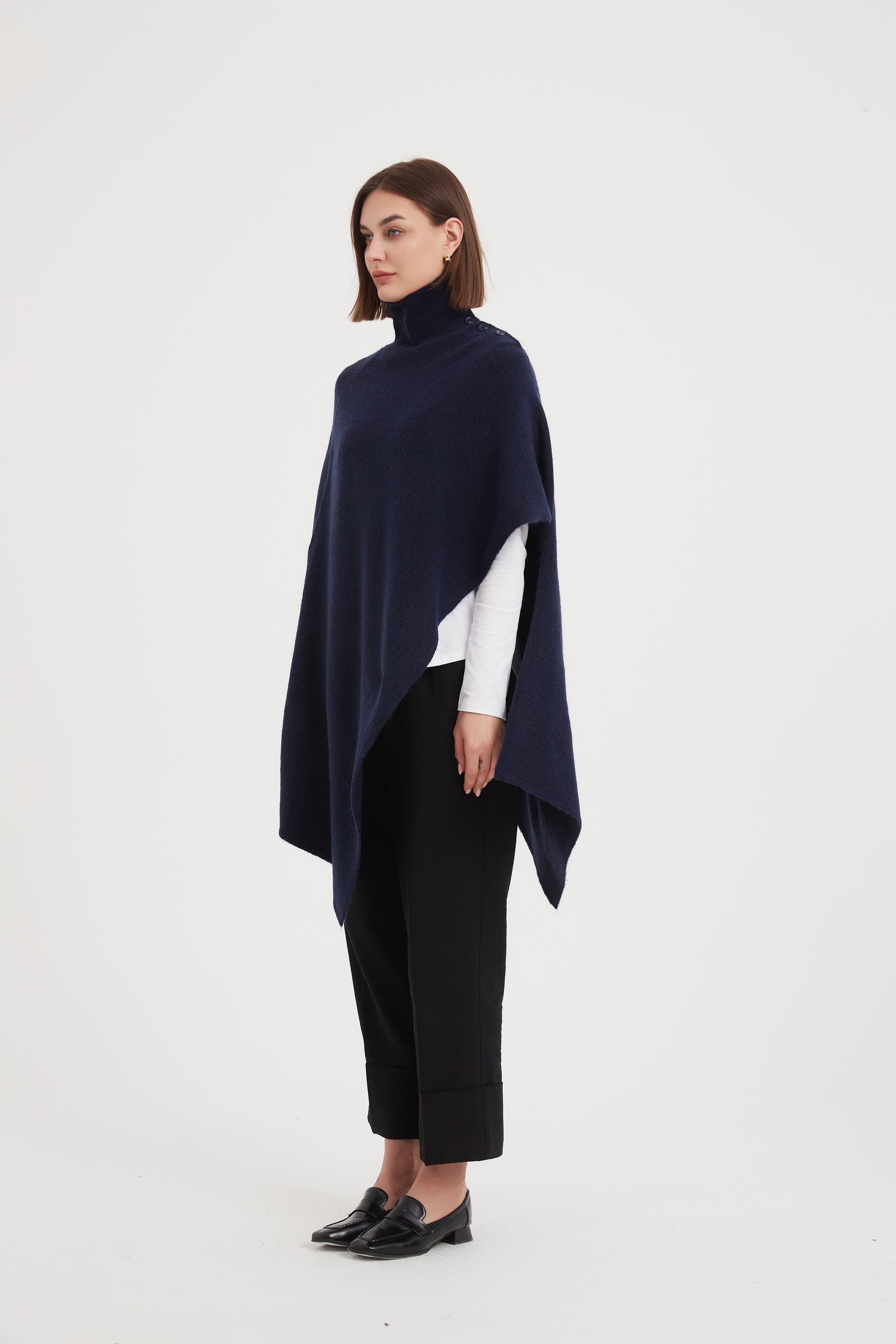 Button Detail Asymmetric Poncho