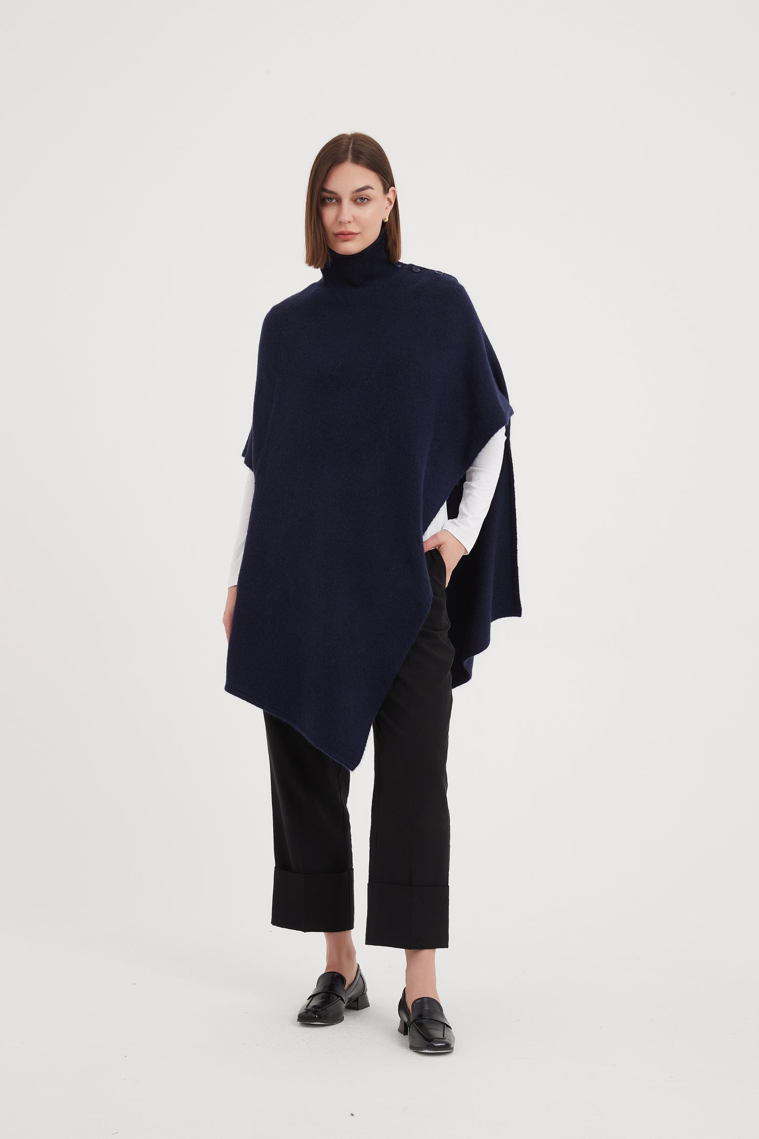 Button Detail Asymmetric Poncho