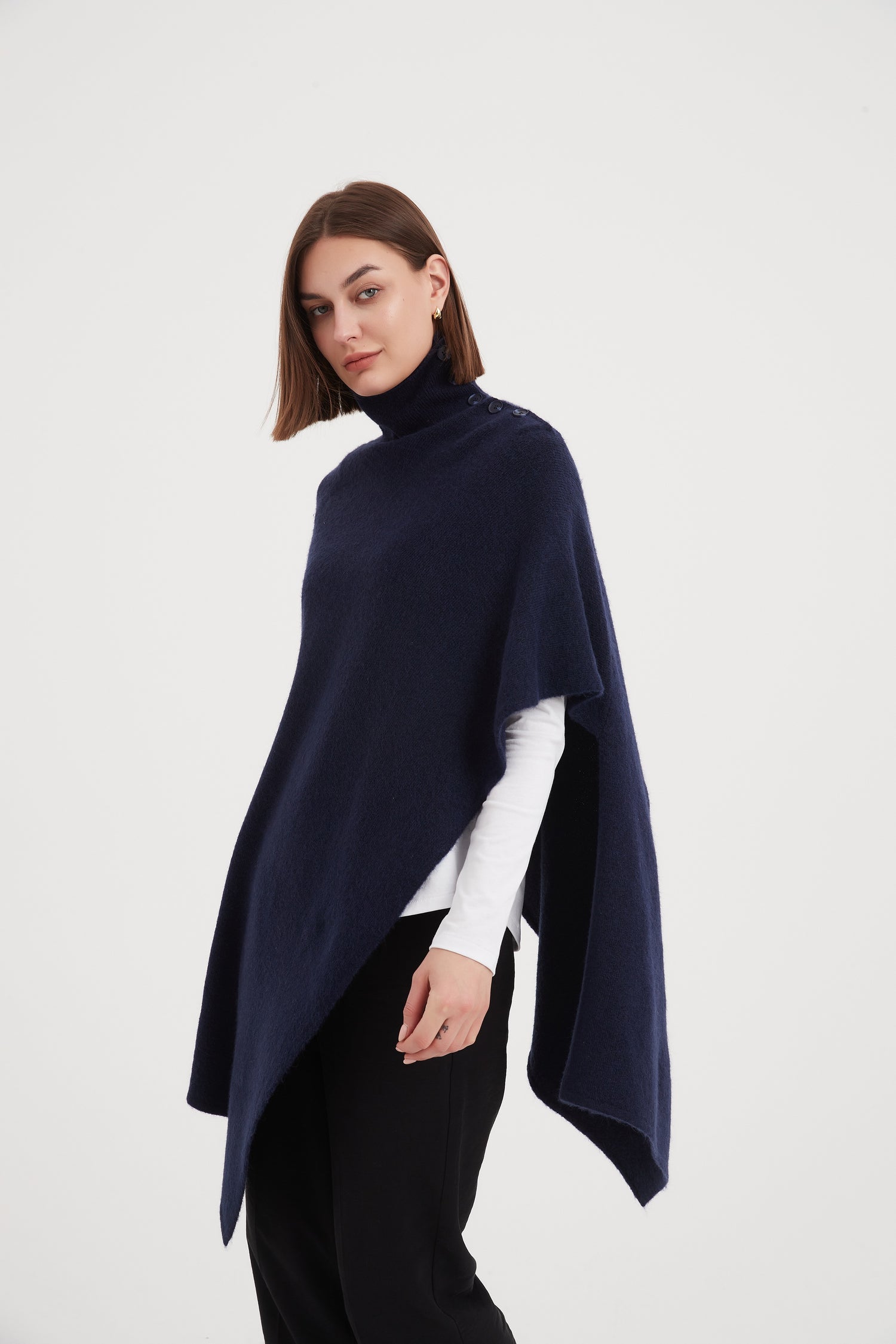 Button Detail Asymmetric Poncho