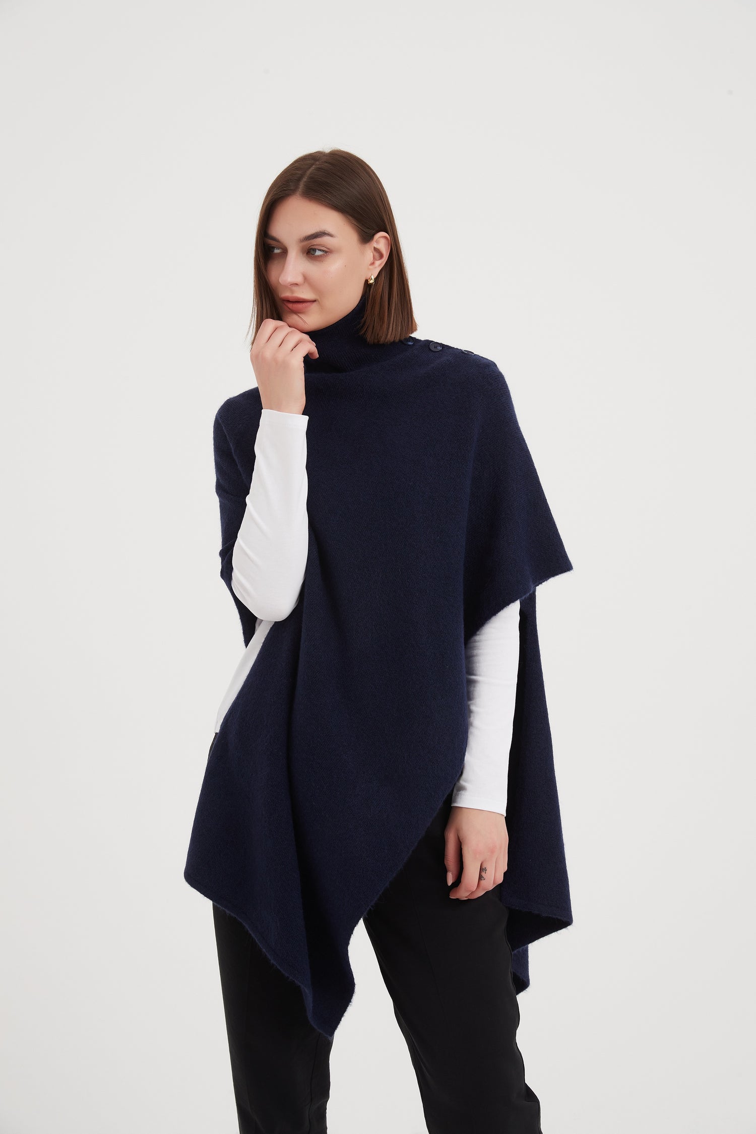 Button Detail Asymmetric Poncho