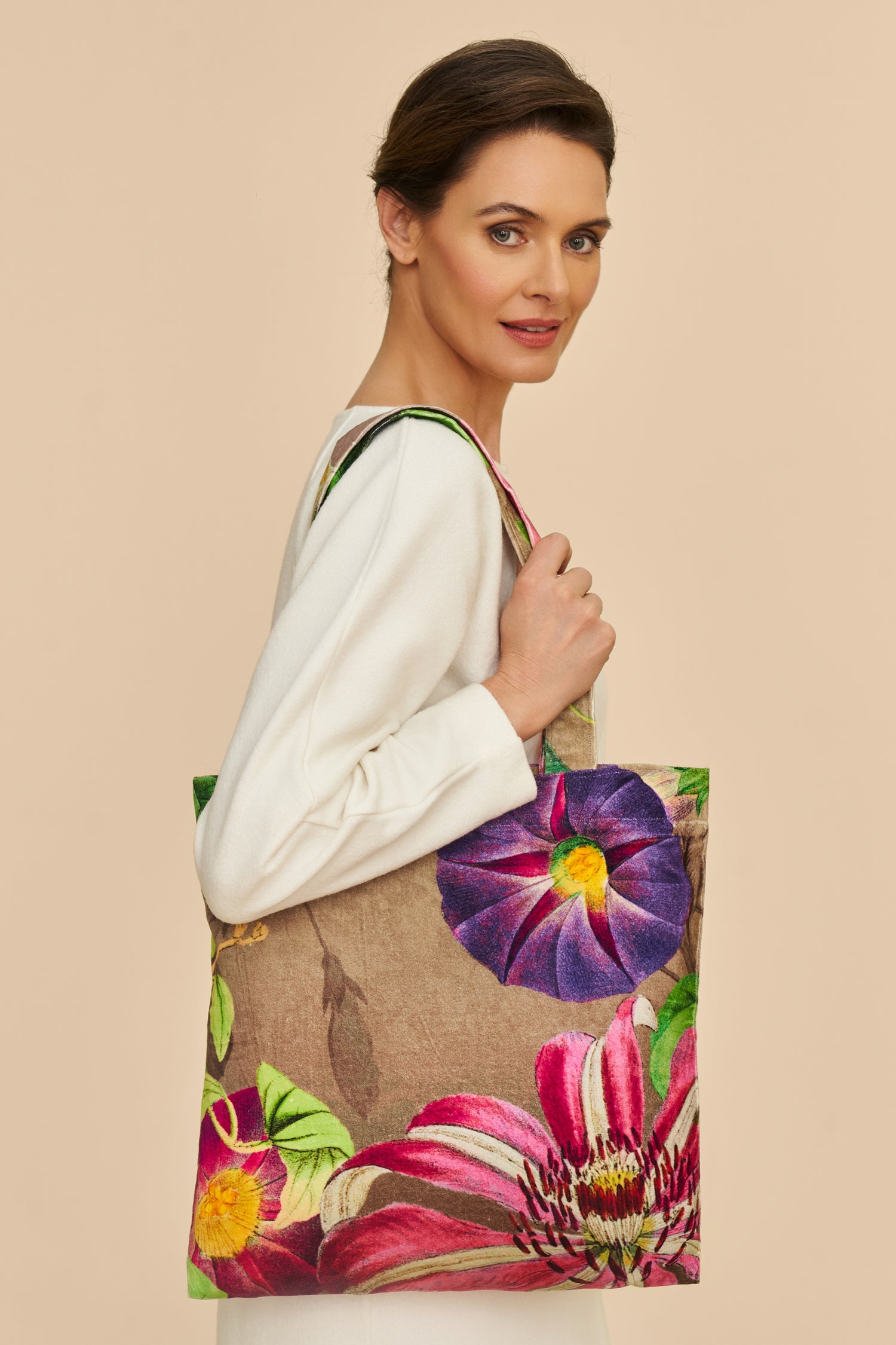 Oversized Botanicals Velvet Tote Bag