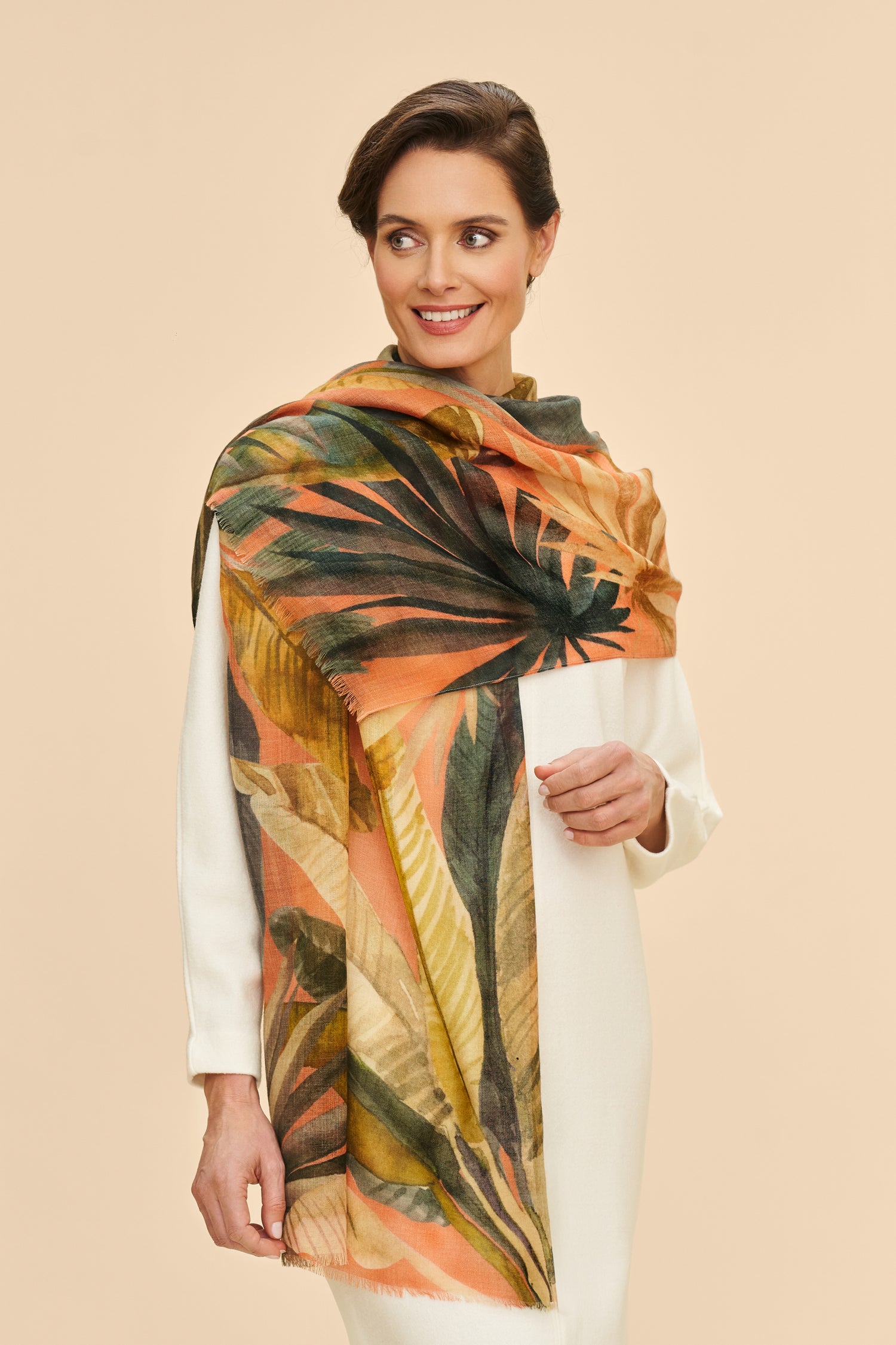 Painted Palms Wool Wrap Scarf