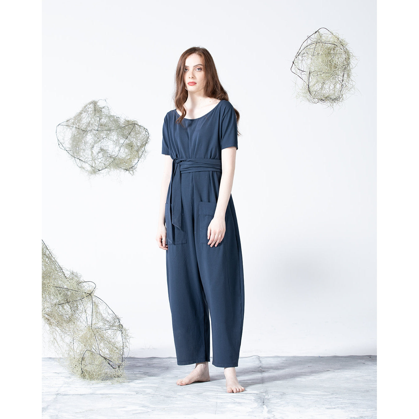 Jersey Stretch Jumpsuit With Belt-Neirami-Blue Water Clothing