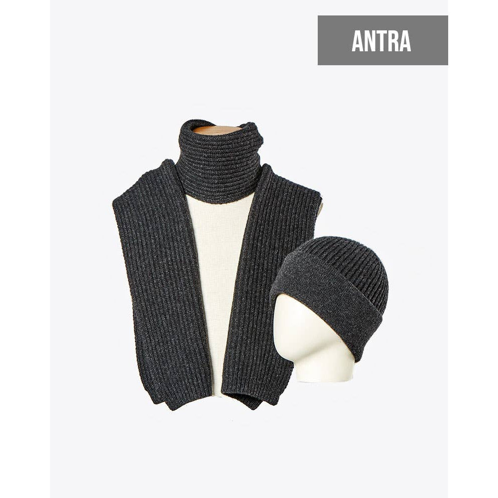 Recycled Wool Beanie & Scarf 2 Piece Set Antra - escape