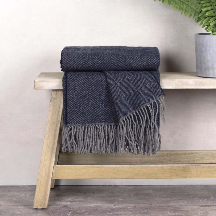 Pure Wool Throw Navy/Grey - escape